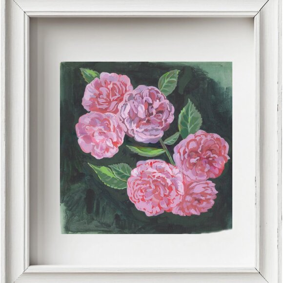 Original Hand Painted Soft Pink Carnations in Gouache on Canvas Paper - Picture 1 of 2